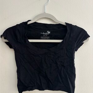 Free People Black Scoop Crop Tee